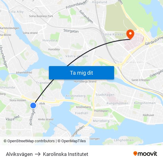 Alviksvägen to Karolinska Institutet map