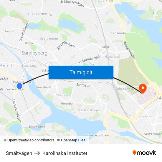 Smältvägen to Karolinska Institutet map