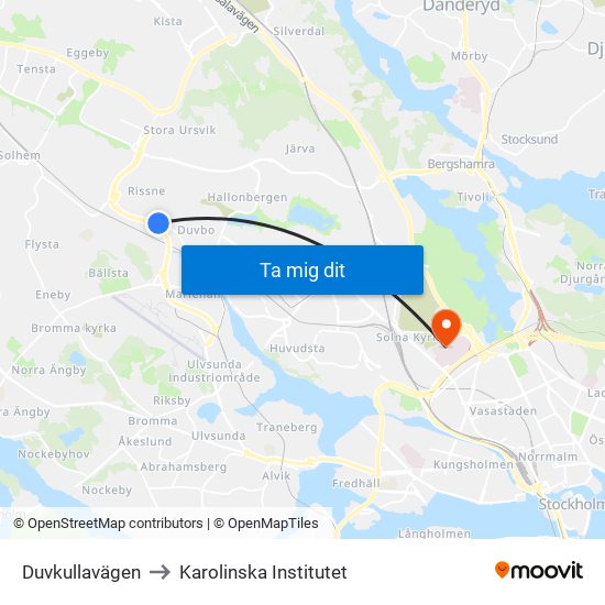 Duvkullavägen to Karolinska Institutet map