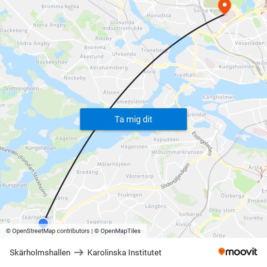 Skärholmshallen to Karolinska Institutet map