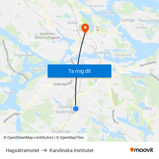 Hagsätramotet to Karolinska Institutet map