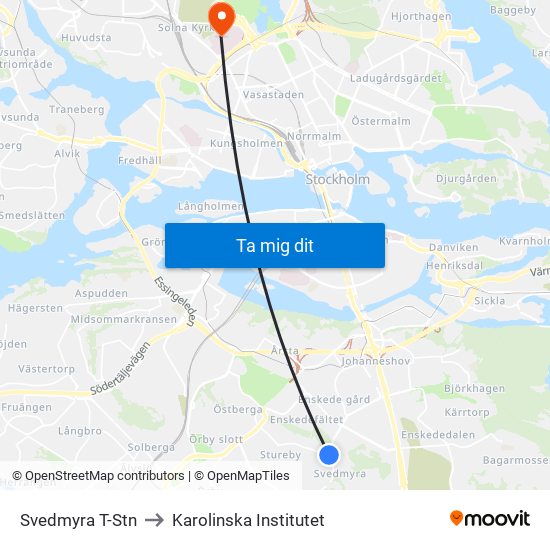 Svedmyra T-Stn to Karolinska Institutet map