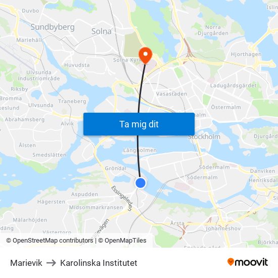 Marievik to Karolinska Institutet map