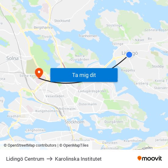 Lidingö Centrum to Karolinska Institutet map