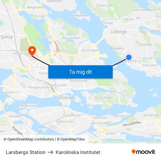 Larsbergs Station to Karolinska Institutet map