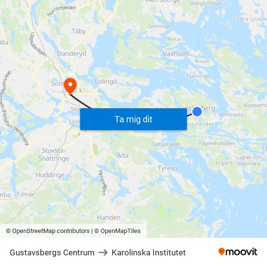 Gustavsbergs Centrum to Karolinska Institutet map