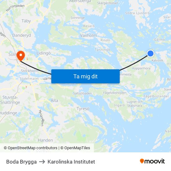 Boda Brygga to Karolinska Institutet map