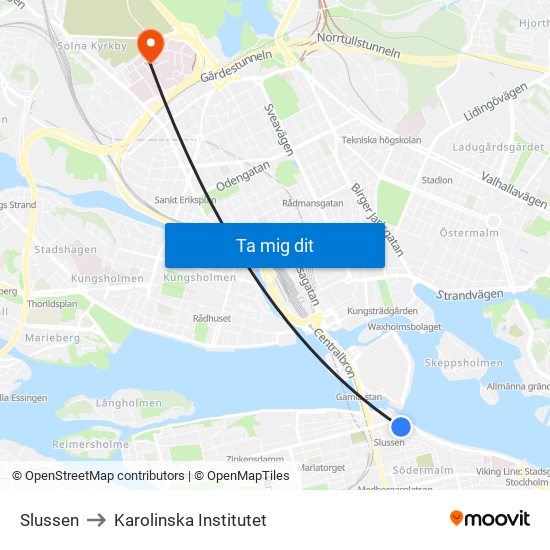 Slussen to Karolinska Institutet map