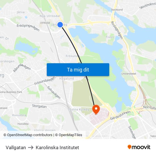 Vallgatan to Karolinska Institutet map