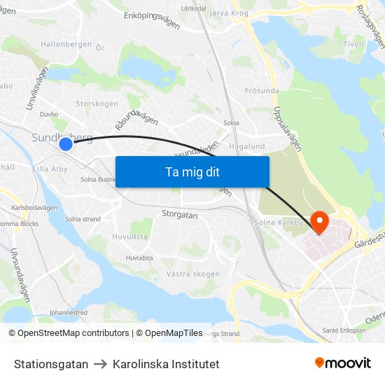 Stationsgatan to Karolinska Institutet map