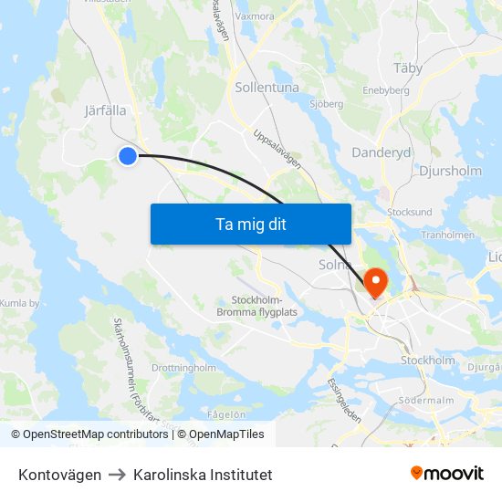 Kontovägen to Karolinska Institutet map