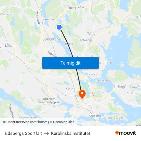 Edsbergs Sportfält to Karolinska Institutet map