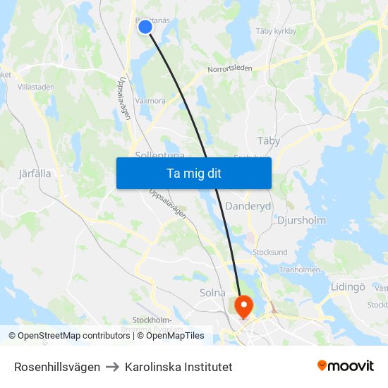 Rosenhillsvägen to Karolinska Institutet map