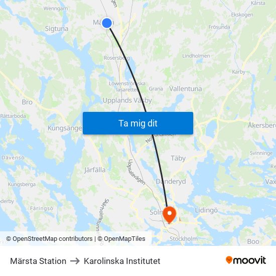 Märsta Station to Karolinska Institutet map