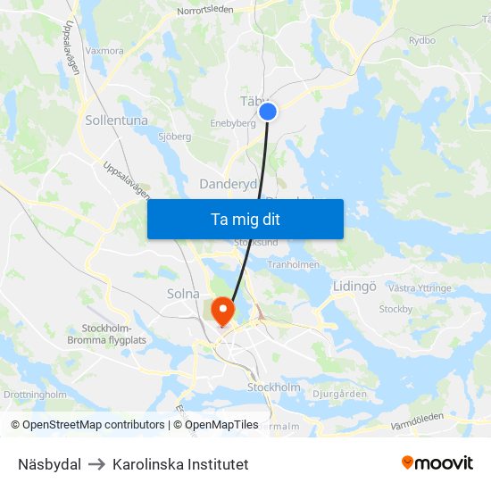 Näsbydal to Karolinska Institutet map