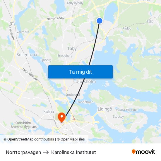 Norrtorpsvägen to Karolinska Institutet map