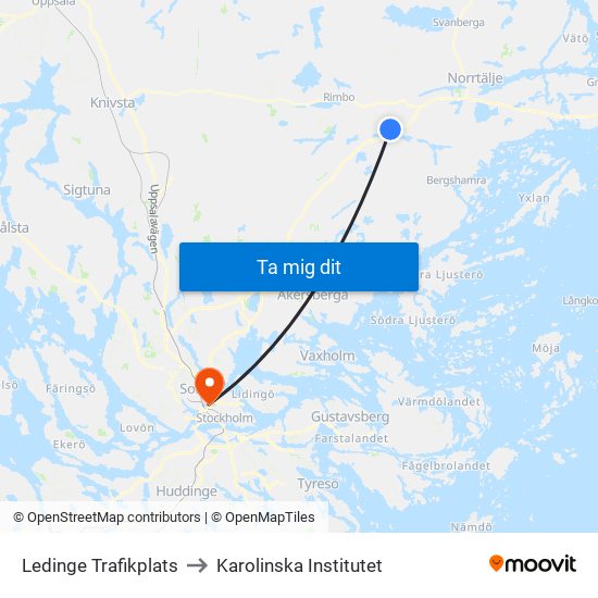 Ledinge Trafikplats to Karolinska Institutet map