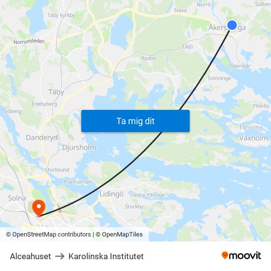 Alceahuset to Karolinska Institutet map