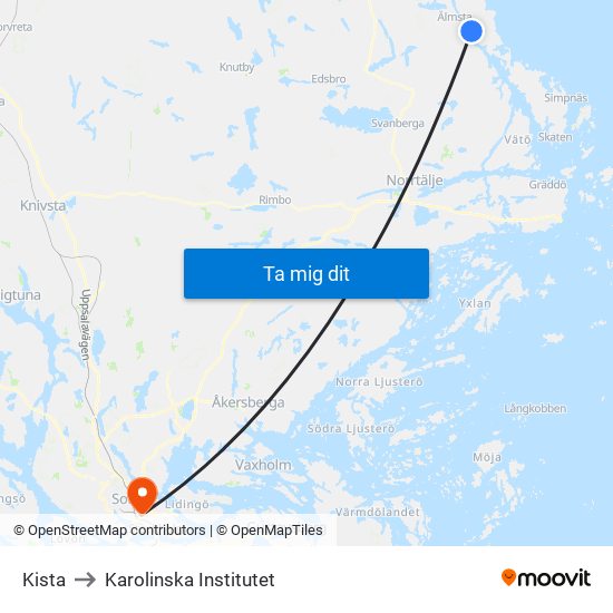 Kista to Karolinska Institutet map