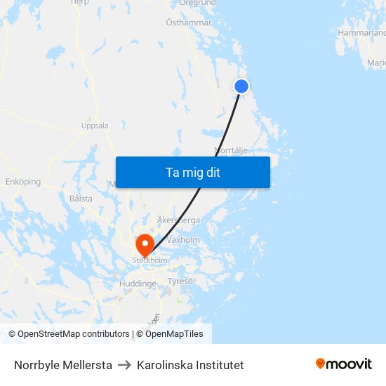 Norrbyle Mellersta to Karolinska Institutet map