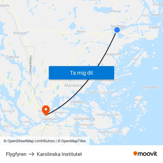 Flygfyren to Karolinska Institutet map