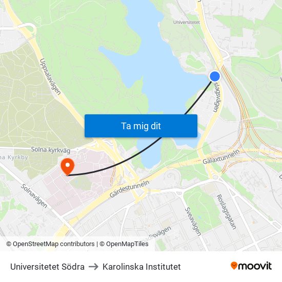 Universitetet Södra to Karolinska Institutet map