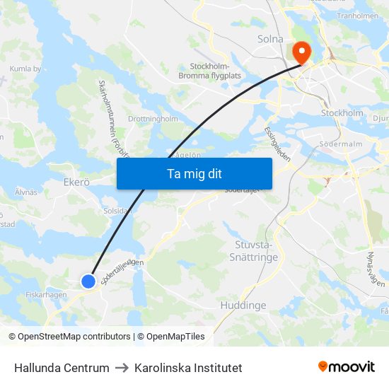 Hallunda Centrum to Karolinska Institutet map