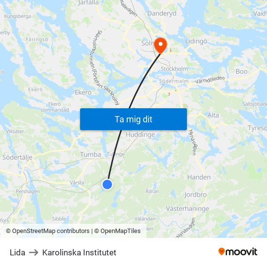 Lida to Karolinska Institutet map