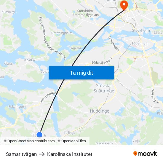 Samaritvägen to Karolinska Institutet map