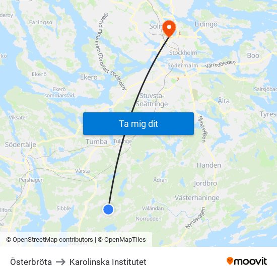 Österbröta to Karolinska Institutet map