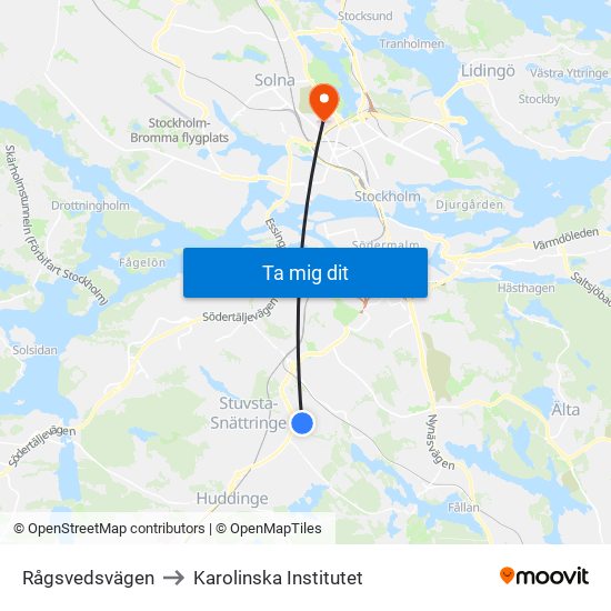 Rågsvedsvägen to Karolinska Institutet map