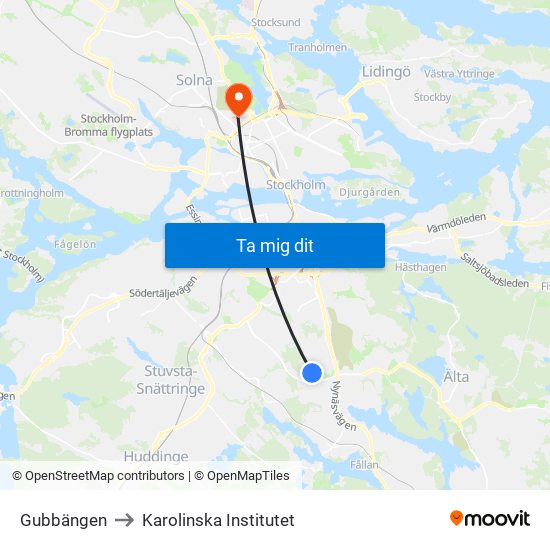 Gubbängen to Karolinska Institutet map