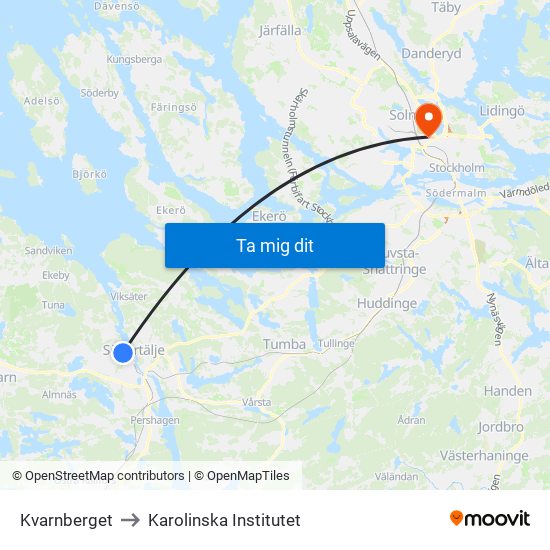 Kvarnberget to Karolinska Institutet map