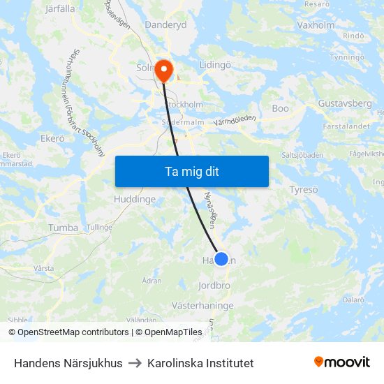 Handens Närsjukhus to Karolinska Institutet map