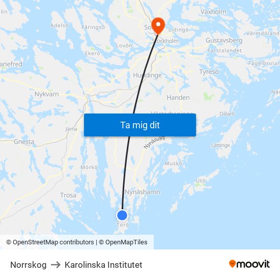Norrskog to Karolinska Institutet map