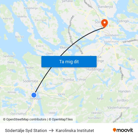 Södertälje Syd Station to Karolinska Institutet map