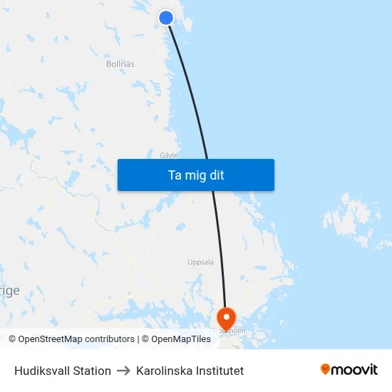 Hudiksvall Station to Karolinska Institutet map