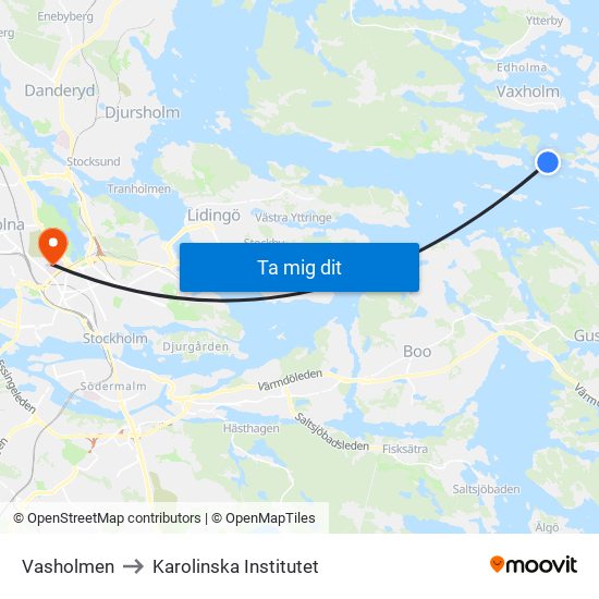 Vasholmen to Karolinska Institutet map