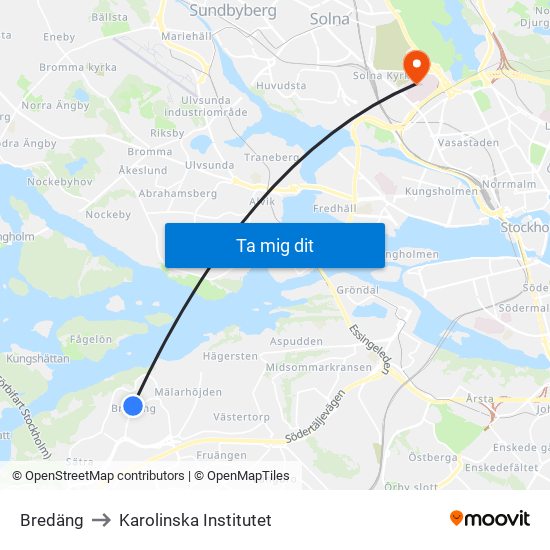 Bredäng to Karolinska Institutet map