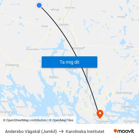 Andersbo Vägskäl (Jumkil) to Karolinska Institutet map