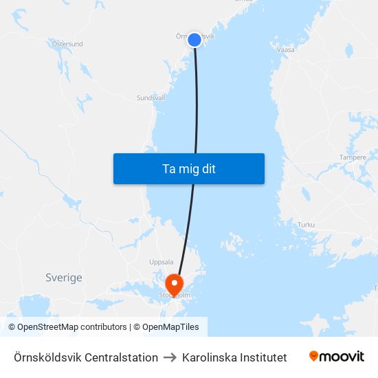 Örnsköldsvik Centralstation to Karolinska Institutet map