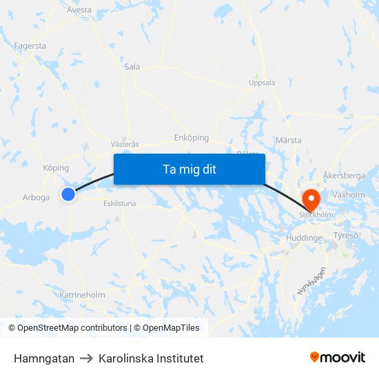 Hamngatan to Karolinska Institutet map