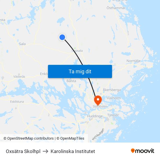 Oxsätra Skolhpl to Karolinska Institutet map