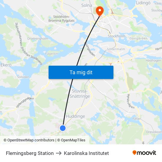 Flemingsberg Station to Karolinska Institutet map