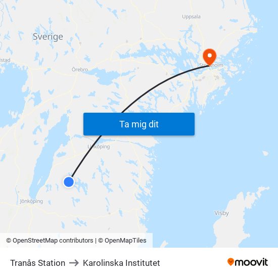 Tranås Station to Karolinska Institutet map