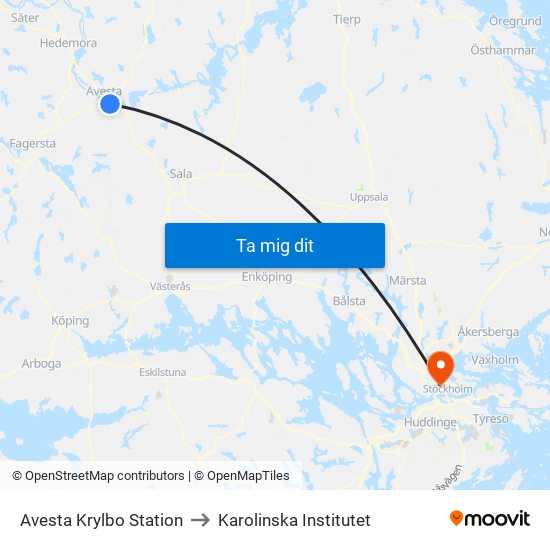 Avesta Krylbo Station to Karolinska Institutet map