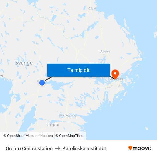 Örebro Centralstation to Karolinska Institutet map