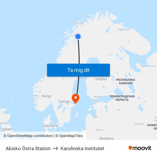 Abisko Östra Station to Karolinska Institutet map