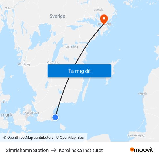 Simrishamn Station to Karolinska Institutet map