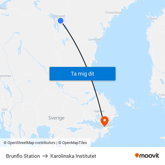 Brunflo Station to Karolinska Institutet map